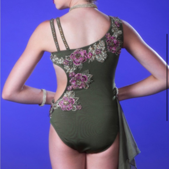 Glamour Costumes Green Rhinestoned Cut Out Bodysuit - Picture 3 of 6